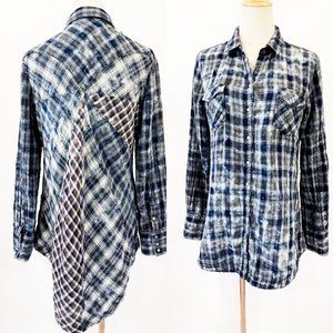 Ryan Michael Blue Plaid Patchwork Button Front Western Shirt Snaps